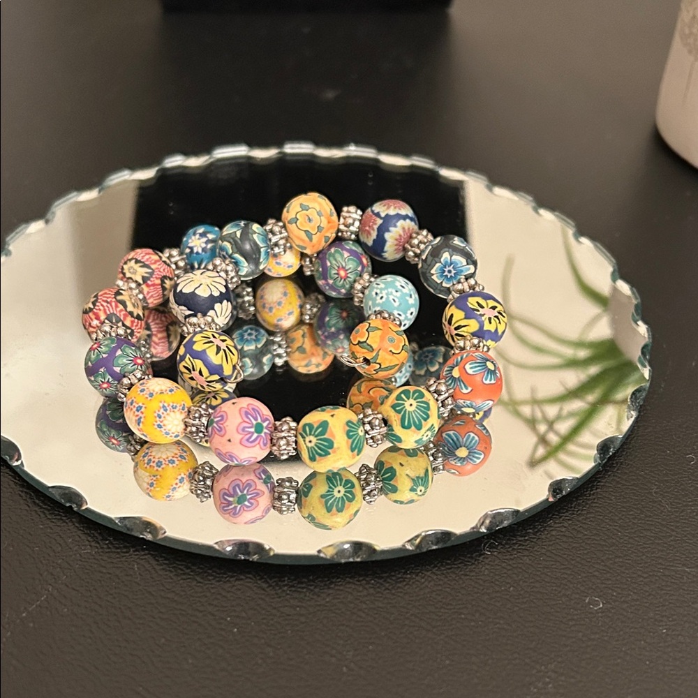 Artisan Created Colorful Floral Paper Beaded Bracelet/Choker